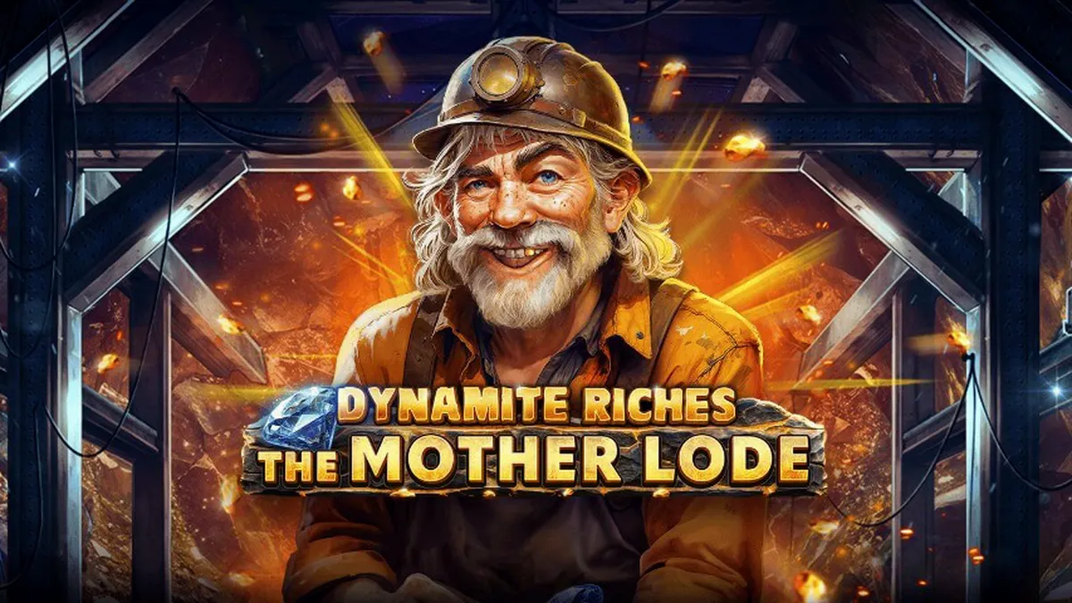 Interface do jogo de slot Dynamite Riches The Mother Lode com símbolos de mineração e dinamites