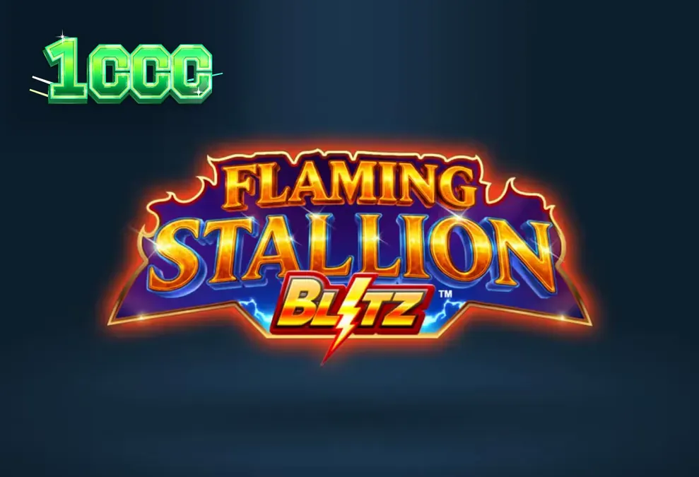 Interface do jogo Flaming Stallion Blitz com tema de deserto e cavalos flamejantes